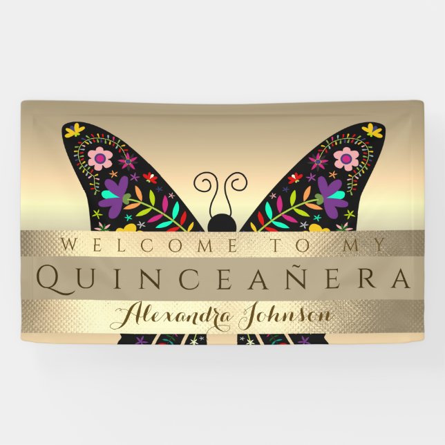 Quinceanera 15th Birthday Colourful Butterfly Banner (Horizontal)