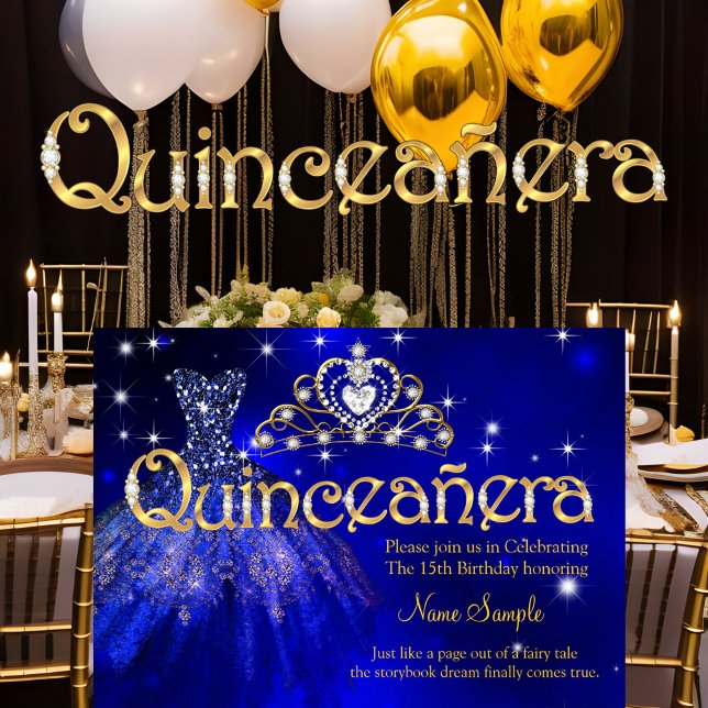 Quinceanera 15th Birthday Dark Blue Dress Tiara Invitation (Creator Uploaded)