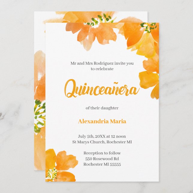 Quinceanera 15th Birthday Floral Invitation (Front/Back)