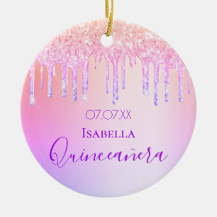 Quinceanera 15th birthday glitter pink purple ceramic tree decoration