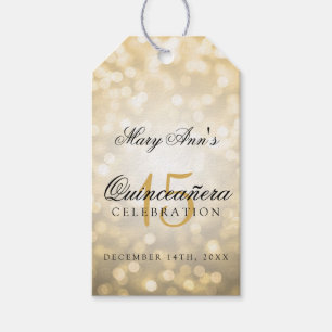 Quinceanera 15th Birthday Gold Bokeh Lights Gift Tags