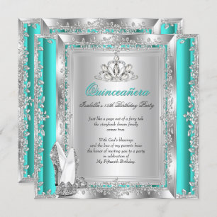 Quinceanera 15th Birthday Jade Green Silver Shoes Invitation