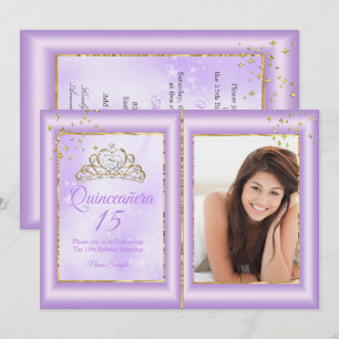 Quinceanera 15th Birthday Lilac Purple Gold Photo Invitation