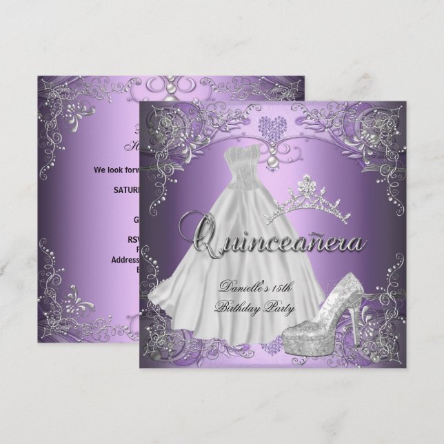 Quinceanera 15th Birthday Lilac Purple Invitation (Front/Back)
