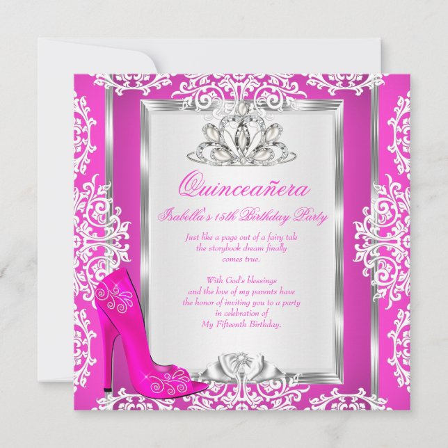 Quinceanera 15th Birthday Magical Hot Pink Shoe Invitation (Front)