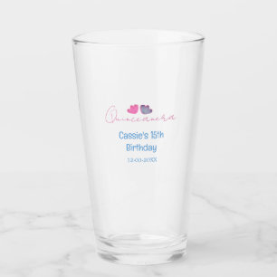 quinceanera 15th birthday name blue pink flower da glass