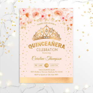 Quinceanera 15th Birthday Party - Floral Gold Pink Invitation