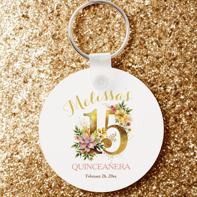 Quinceañera 15th Birthday Party Floral Key Ring (Creator Uploaded)