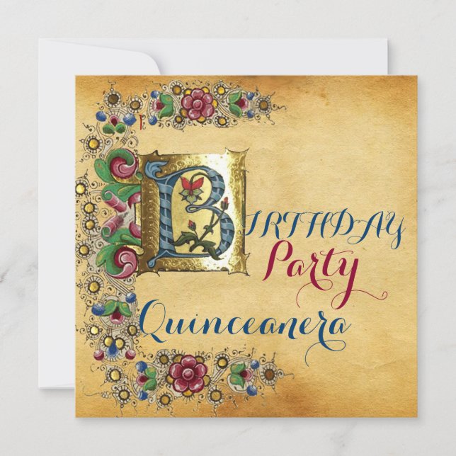 QUINCEANERA 15th BIRTHDAY PARTY FLORAL PARCHMENT Invitation (Front)