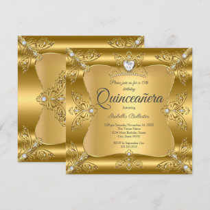 Quinceanera 15th Birthday Party Gold Diamond Tiara Invitation