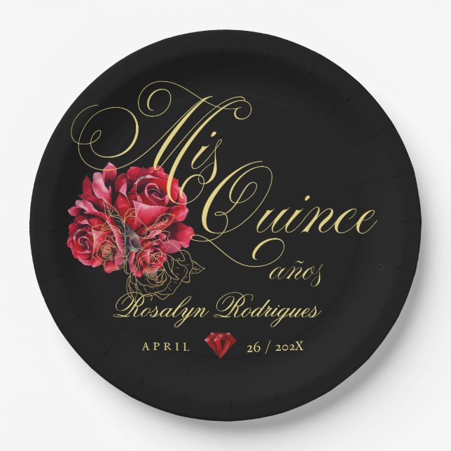 Quinceanera 15th Birthday Party Personalised  Paper Plate (Front)