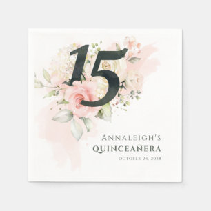 Quinceanera 15th Birthday Party Pink Floral Napkin