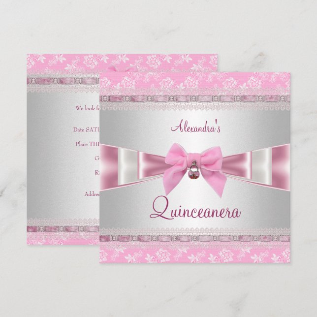 Quinceanera 15th Birthday Party Pink White Floral Invitation (Front/Back)