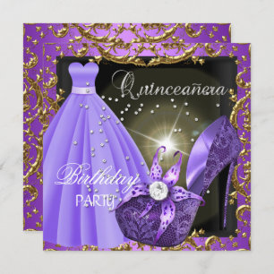quinceanera 15th Birthday Party Purple Dress Gown Invitation