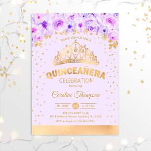 Quinceanera 15th Birthday Party - Purple Gold Invitation