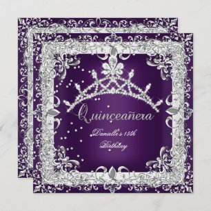 Quinceanera 15th Birthday Party Silver Purple Invitation