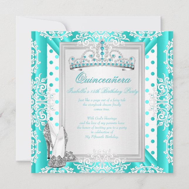Quinceanera 15th Birthday Party Teal Blue Spots Invitation (Front)