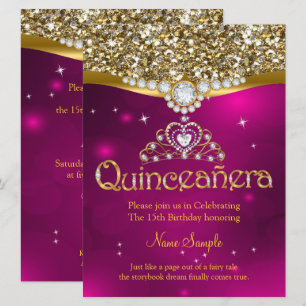 Quinceanera 15th Birthday Pink Glitter Gold Invitation
