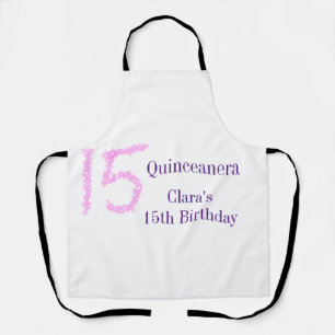 Quinceanera 15th birthday pink glitter template apron