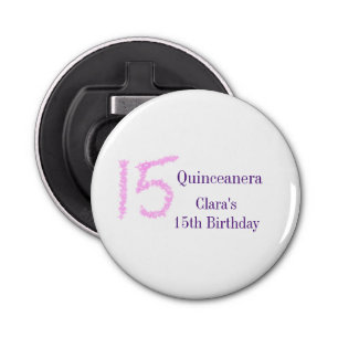 Quinceanera 15th birthday pink glitter template bottle opener