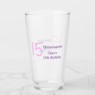Quinceanera 15th birthday pink glitter template glass