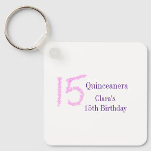 Quinceanera 15th birthday pink glitter template  key ring
