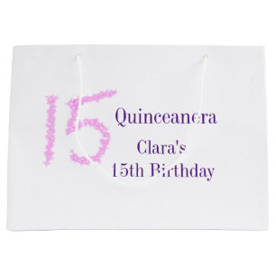 Quinceanera 15th birthday pink glitter template large gift bag