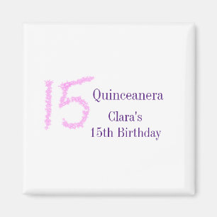 Quinceanera 15th birthday pink glitter template magnet