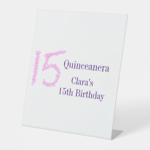 Quinceanera 15th birthday pink glitter template pedestal sign
