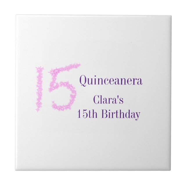 Quinceanera 15th birthday pink glitter template  tile (Front)