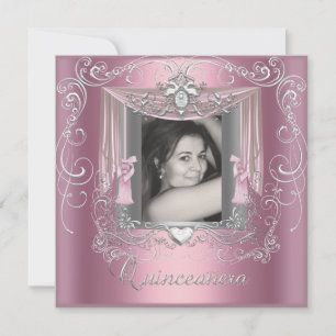 Quinceanera 15th Birthday Pink Silver Star Invitation