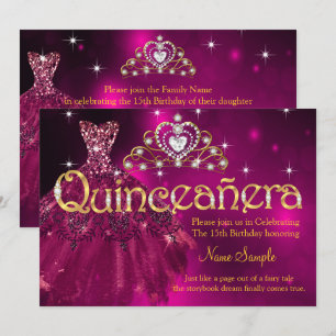 Quinceanera 15th Birthday Plum Pink Dress Tiara Invitation