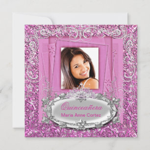 Quinceañera 15th Birthday Pretty Pink White Silver Invitation