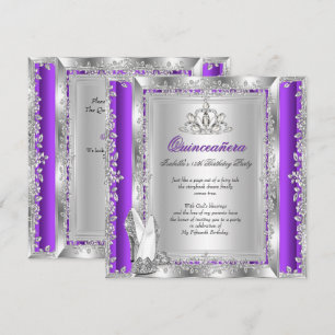 Quinceanera 15th Birthday Purple Silver Shoes Invitation