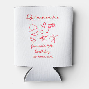 Quinceanera 15th birthday red beach party tree sun can cooler