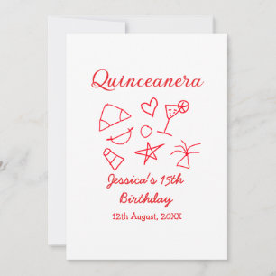 Quinceanera 15th birthday red beach party tree sun invitation