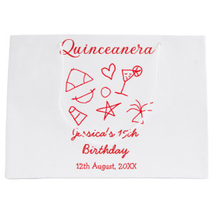 Quinceanera 15th birthday red beach party tree sun large gift bag