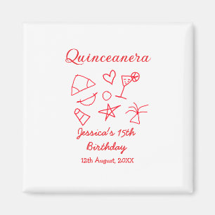Quinceanera 15th birthday red beach party tree sun magnet