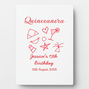 Quinceanera 15th birthday red beach party tree sun plaque