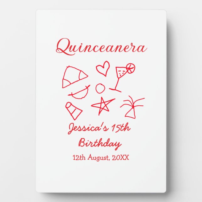 Quinceanera 15th birthday red beach party tree sun plaque (Front)