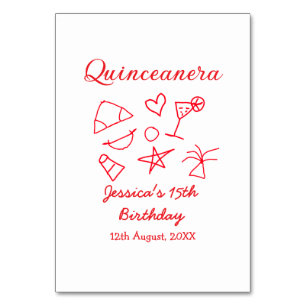 Quinceanera 15th birthday red beach party tree sun table number