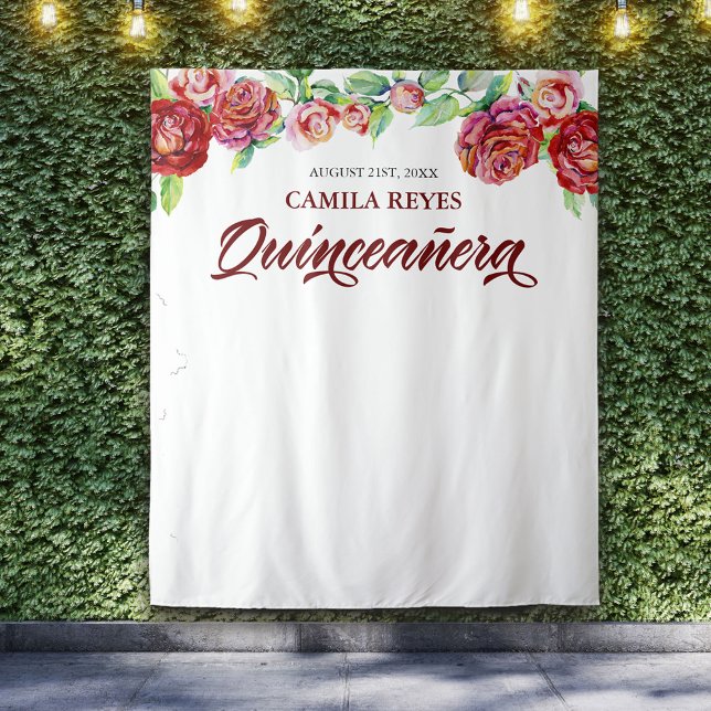 Quinceanera 15th Birthday Red Roses Photo Backdrop Tapestry (Creator Uploaded)
