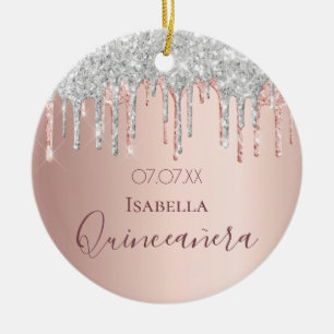 Quinceanera 15th birthday rose gold glitter silver ceramic tree decoration