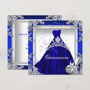 Quinceanera 15th Birthday Royal Blue Dress Gown Invitation