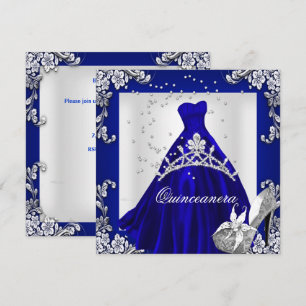 Quinceanera 15th Birthday Royal Blue Dress Gown Invitation