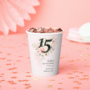 Quinceanera 15th Birthday Rustic Floral Custom Paper Cups