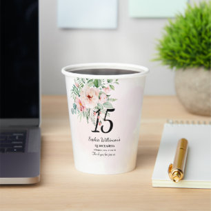Quinceanera 15th Birthday Rustic Floral Custom Paper Cups