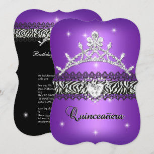 Quinceanera 15th Birthday Zebra Purple Black 2 Invitation