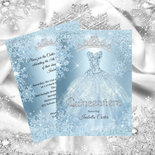 Quinceanera 15th Cinderella Ice Blue Snowflake Invitation