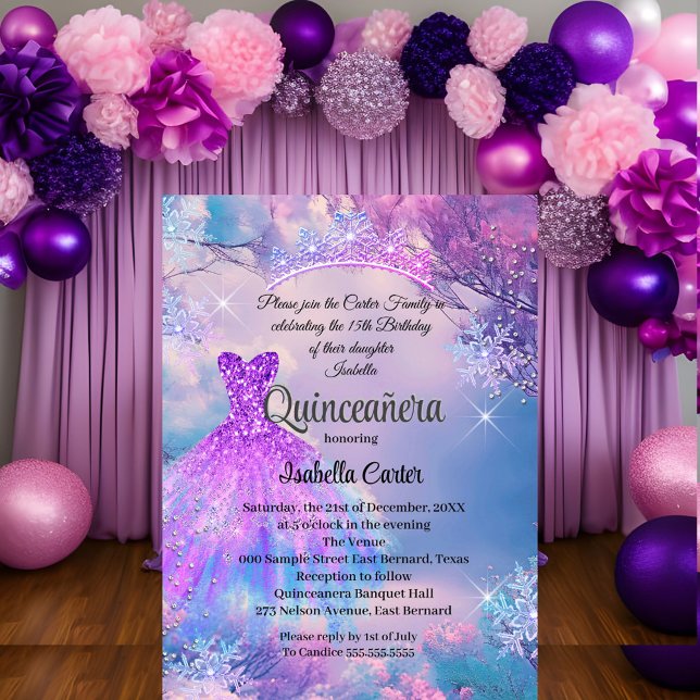 Quinceanera 15th Cinderella Purple Teal Blue Invitation (Creator Uploaded)